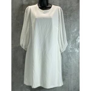 DKNY Women's Cream Illusion Dotted 3/4 Sleeve Crewneck Crepe Shift Mini Dress